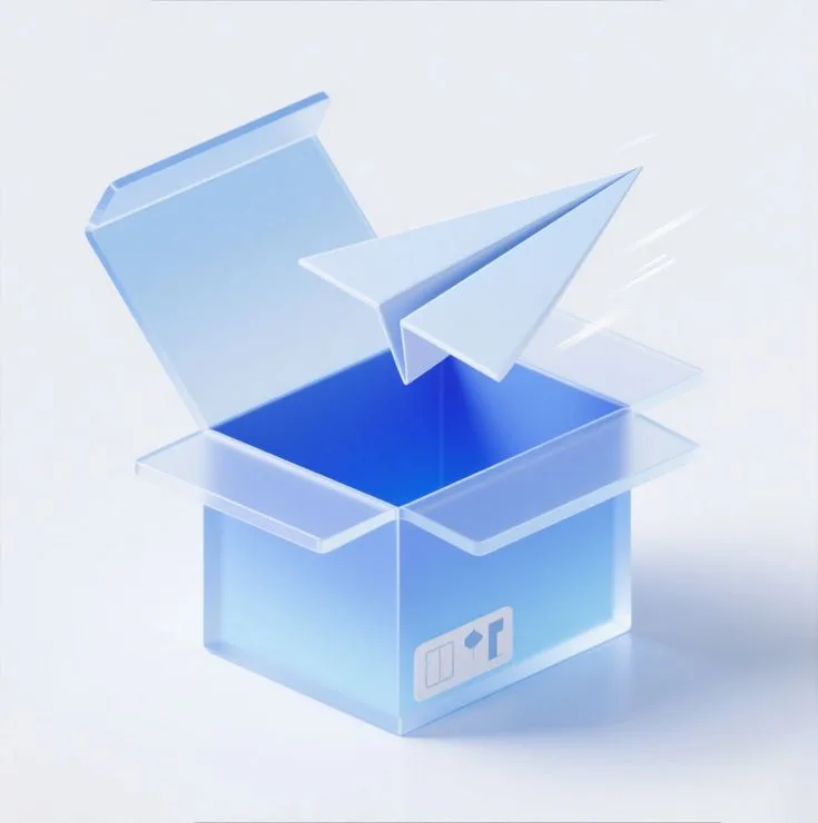 An open box with documents lifting out of it