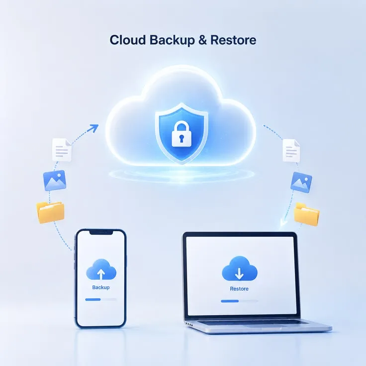 Files moving between a phone and a laptop through a locked cloud