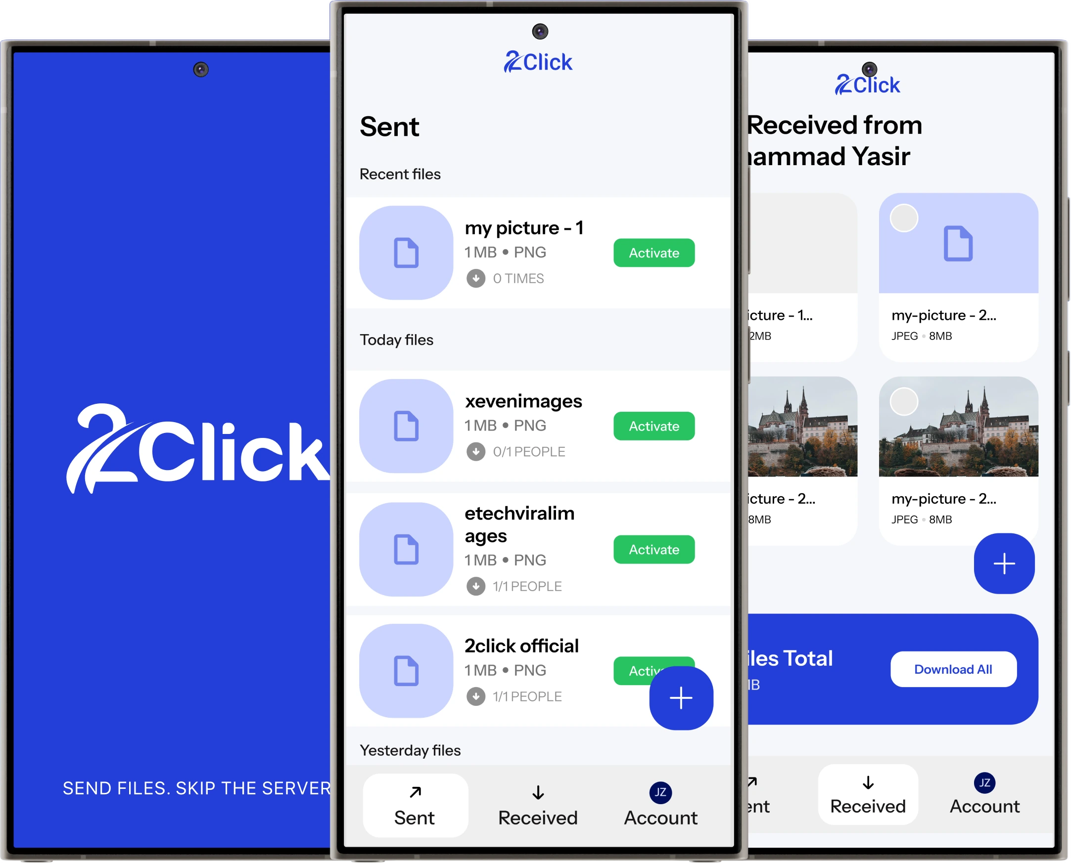 2Click sending and receiving files across devices